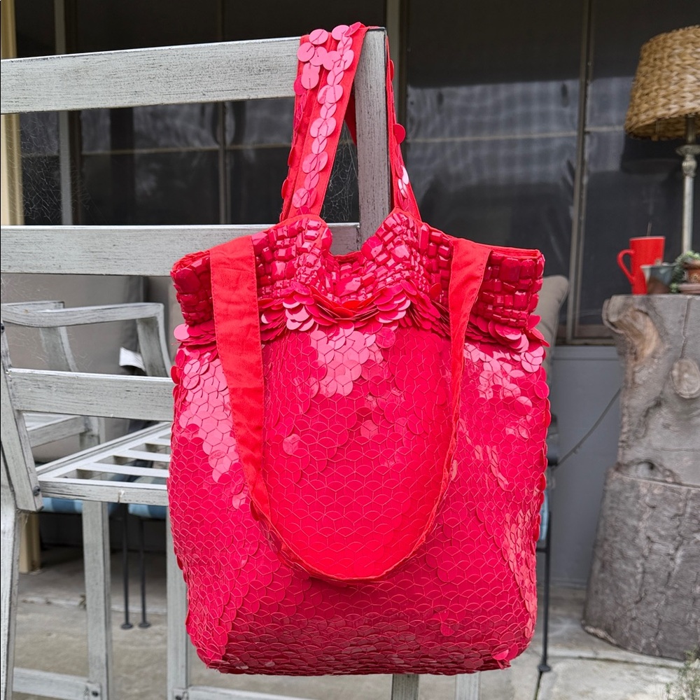 bebe Dazzling Red Sequin Tote